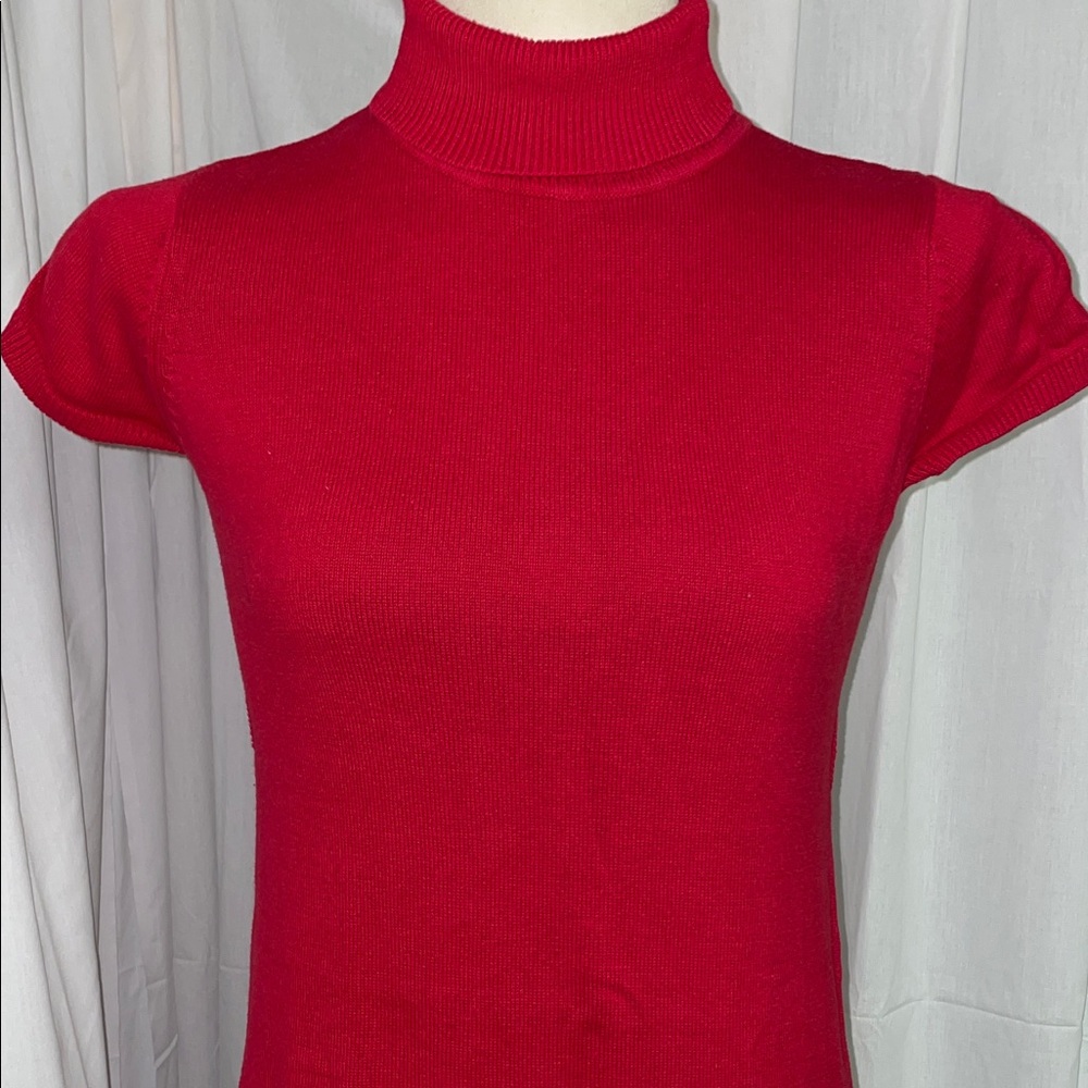 American Girl Girls Size 16 Red Turtleneck Sweater Dress Short Sleeve A-Line